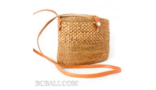 Women bali handbag ata rattan grass handmade leather strap